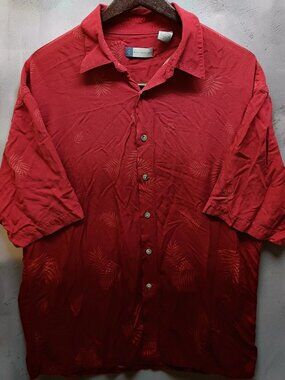 Half Moon Bay Mens L Red Fade Floral Print Hawaiian Button Down Shirt Y2K Flaw